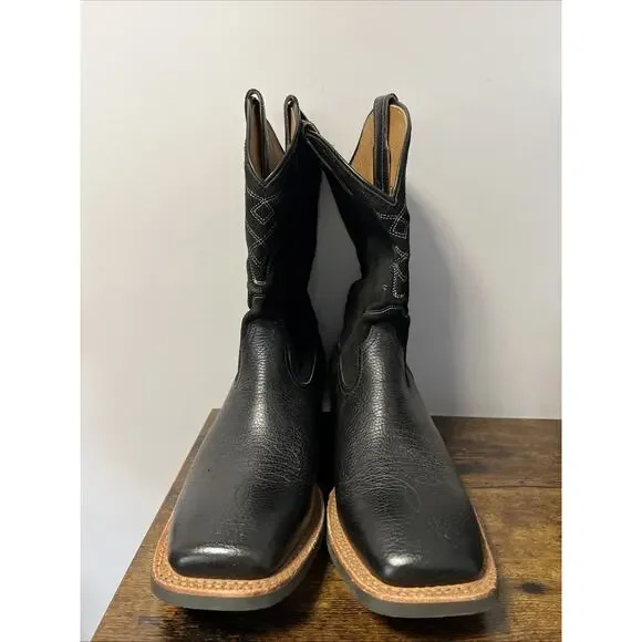 FRYE Hauser Logo Stitch Western Boots Square Toe, Black Sz 10.5D, MSRP $348